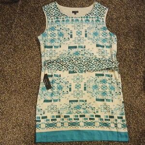 Geometric Teal and White Mini Dress